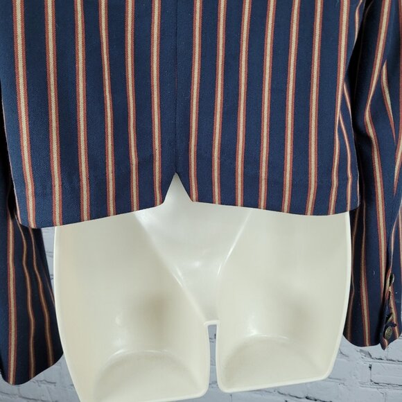 Free People Navy Striped Double Breasted Buttoned Cropped Jacket Small S - Picture 13 of 16